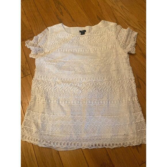 J. Crew Tops - J. Crew, women's white lace front short sleeve blouse size 2